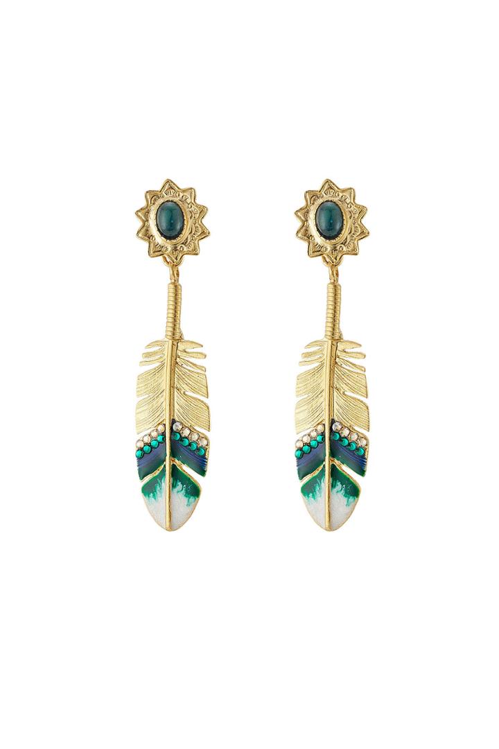 Gas Bijoux Gas Bijoux 24kt Gold Plated Feather Earrings With Swarovski Crystals