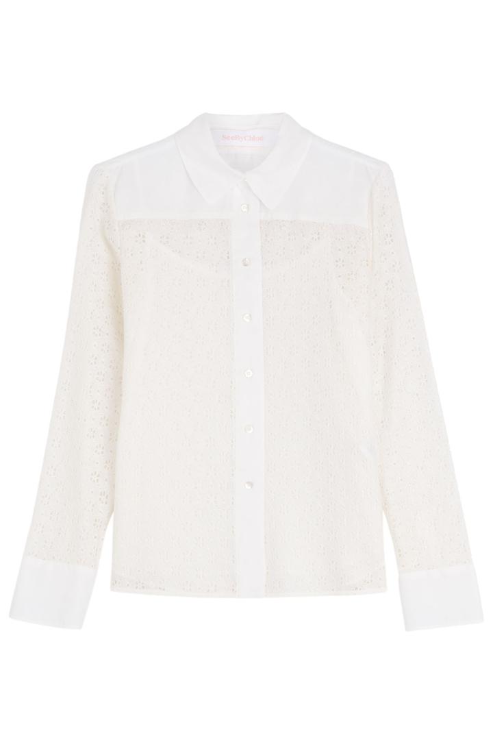 See By Chloé See By Chloé Mixed-media Shirt With Eyelet Paneling - White