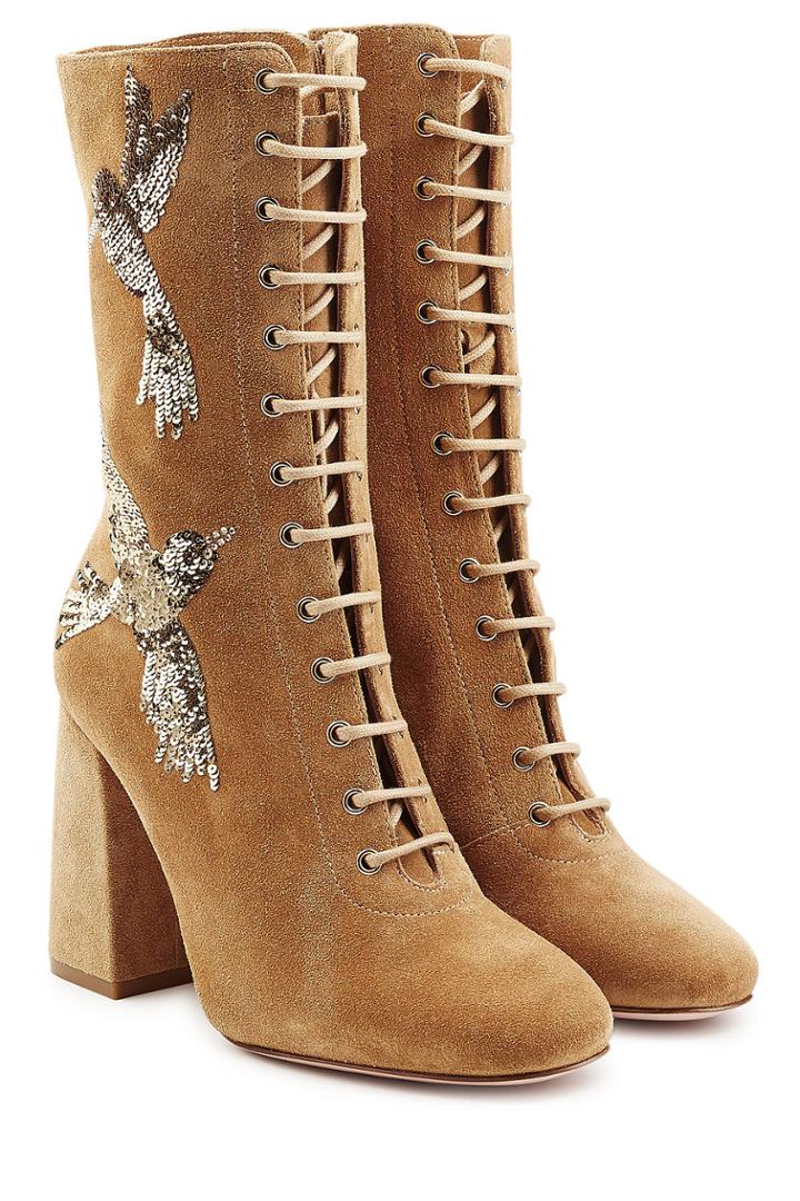 R.e.d Valentino R.e.d Valentino Embroidered Lace-up Suede Boots