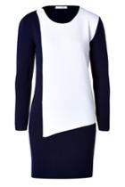 J.w. Anderson J.w. Anderson Merino Wool Blend Asymmetric Panel Dress In Navy/white