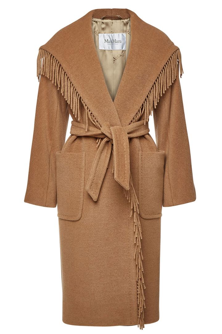 Max Mara Max Mara Parcos Camel Wool Coat With Fringe