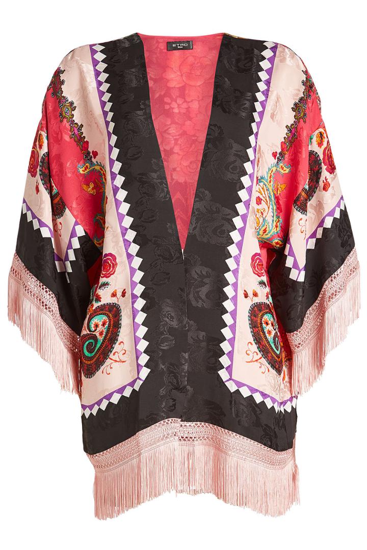Etro Etro Printed Silk Cape With Fringe