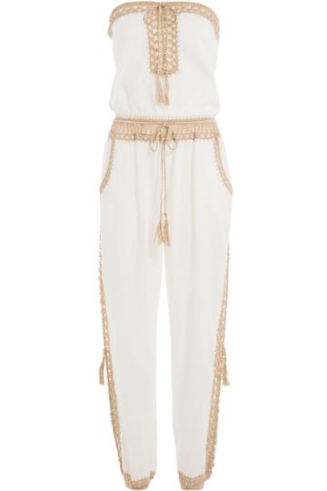 Anna Kosturova Anna Kosturova Cotton Jumpsuit With Crochet - Beige