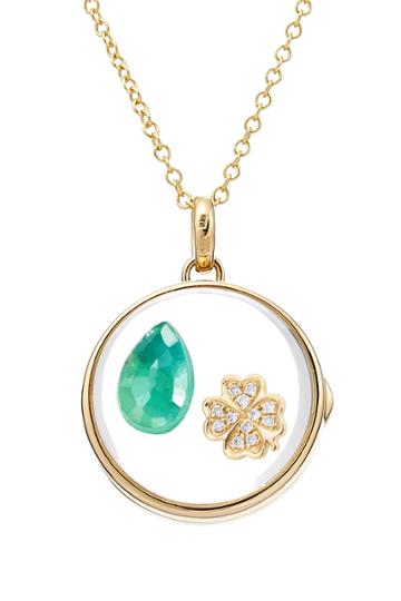 Loquet Loquet 14kt Round Locket With 18kt Charm, Diamonds And Emerald - Multicolor
