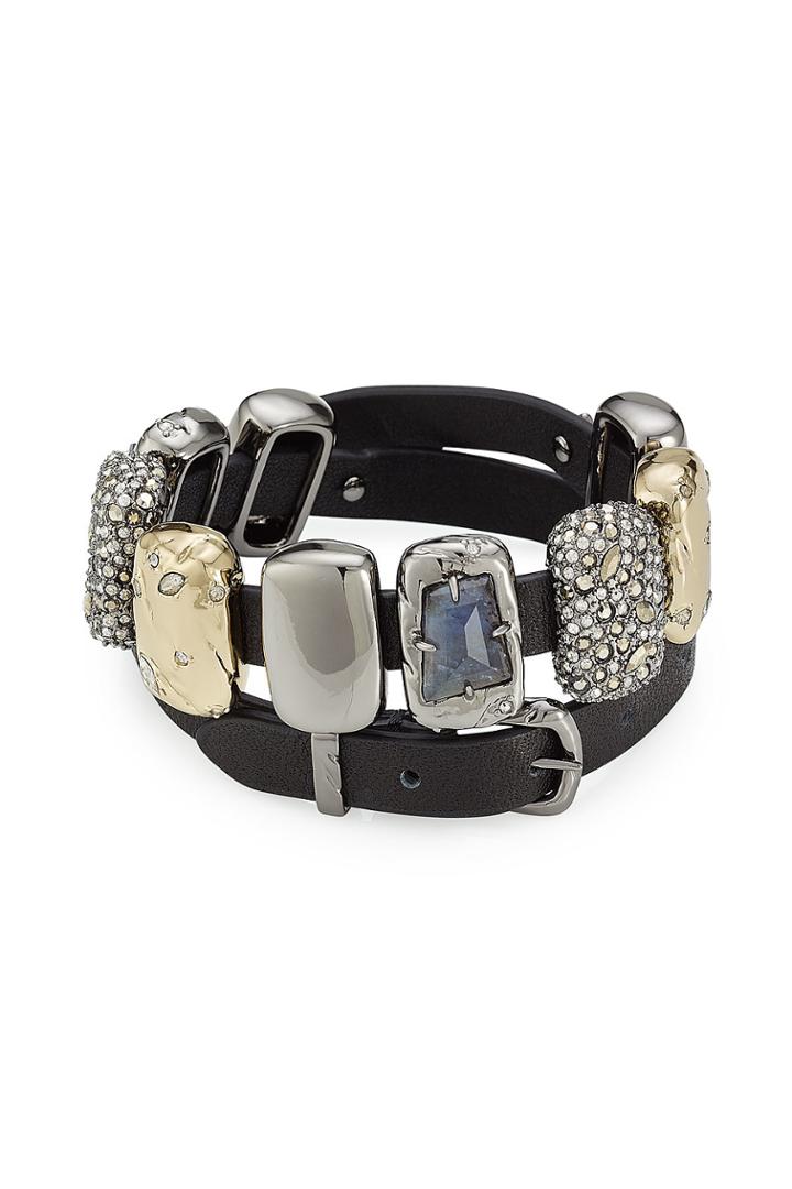 Alexis Bittar Alexis Bittar Leather Bracelet With 10kt Gold, Labradorite, Pyrite And Crystals