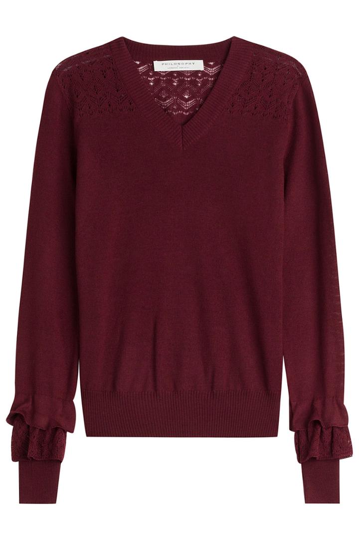 Philosophy Di Lorenzo Serafini Philosophy Di Lorenzo Serafini Wool V-neck Pullover With Ruffled Cuffs - Red