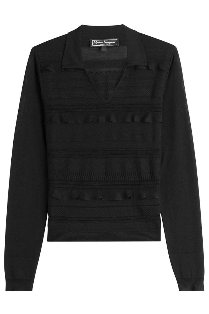 Salvatore Ferragamo Salvatore Ferragamo Ruffled Wool-silk Knit Top - Black