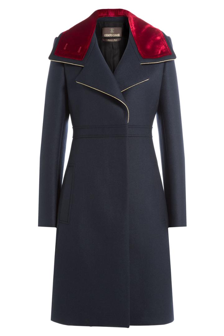 Roberto Cavalli Roberto Cavalli Wool Coat With Velvet - Blue