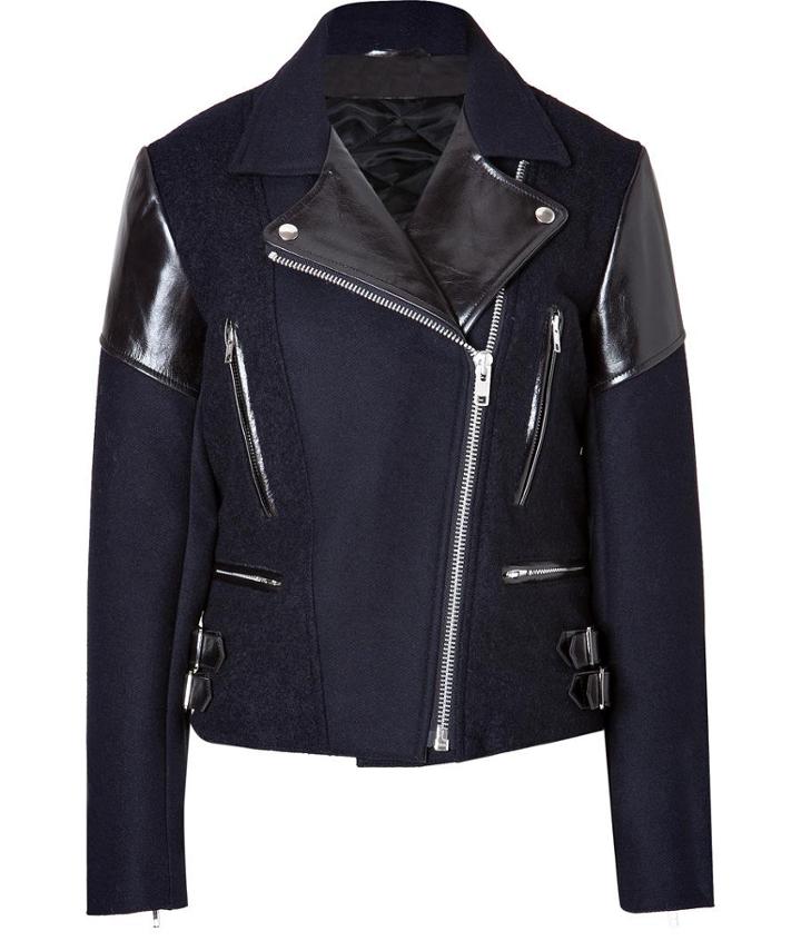 Victoria Beckham Denim Wool/leather Biker Jacket In Navy