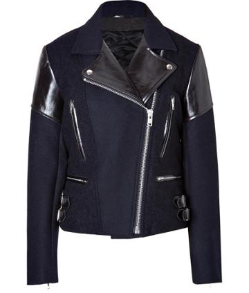 Victoria Beckham Denim Wool/leather Biker Jacket In Navy