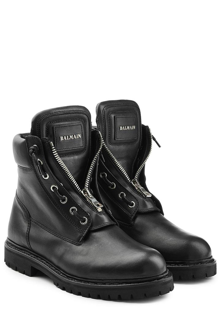 Balmain Balmain Leather Zip Front Combat Boots - Black
