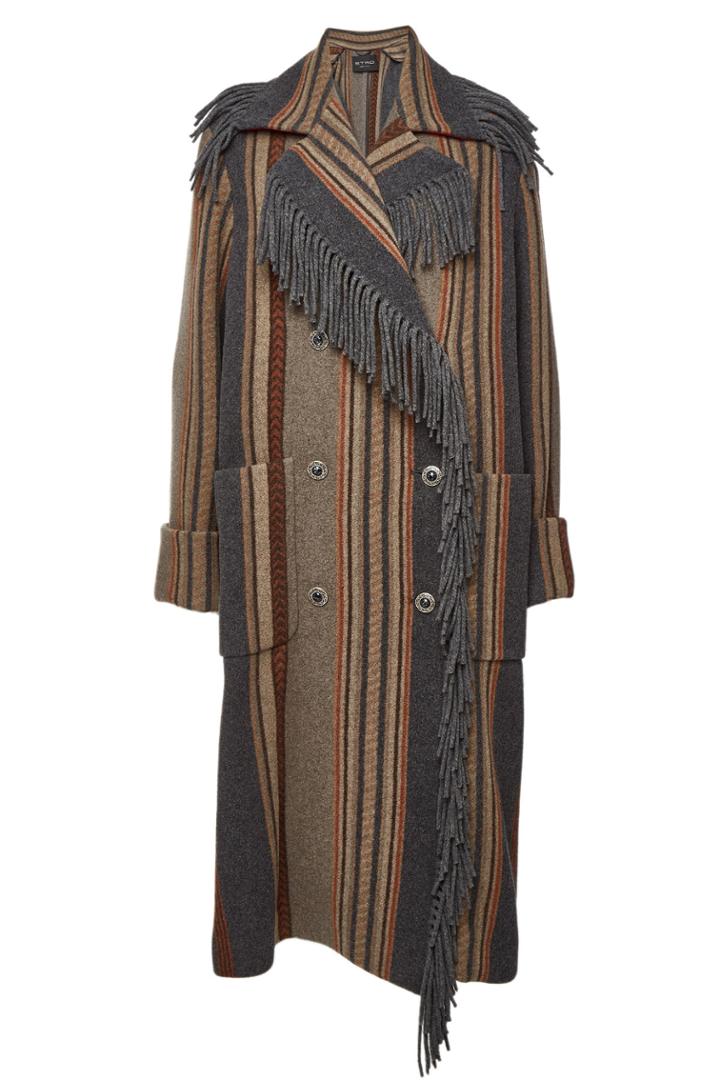 Etro Etro Printed Wool Coat With Fringed Trim