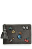 Anya Hindmarch Anya Hindmarch Embellished Suede Georgiana Space Invaders Clutch - Blue