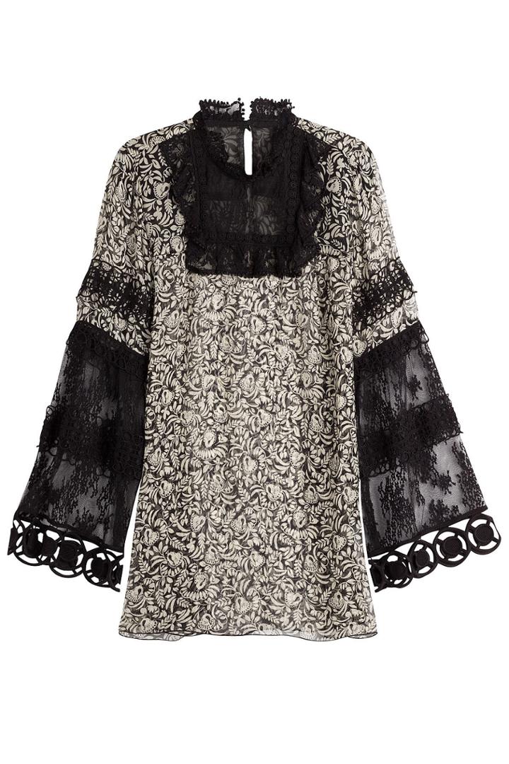 Anna Sui Anna Sui Printed Silk Tunic With Lace - Black