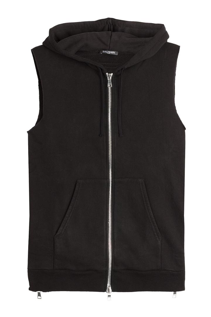 Balmain Balmain Sleeveless Cotton Hoodie - Black