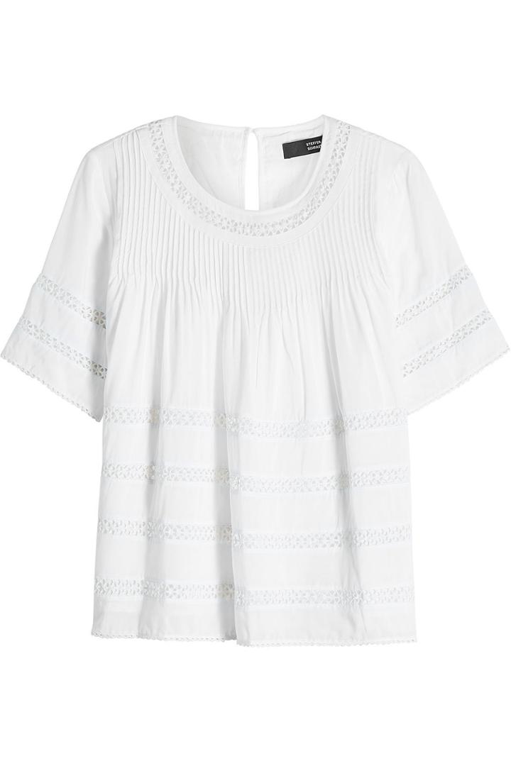 Steffen Schraut Steffen Schraut Pleated Crepe Blouse With Lace Panels