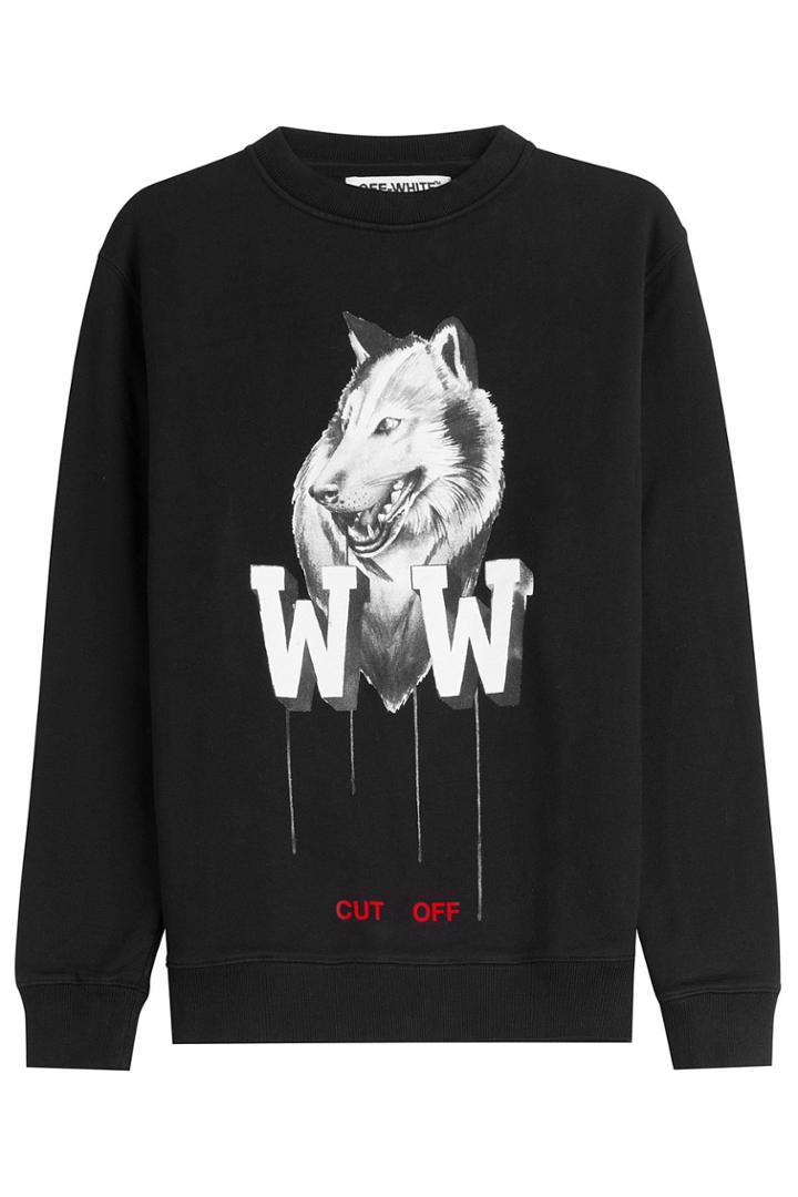 Off White Off White Cotton Crewneck Sweatshirt With Wolf Print