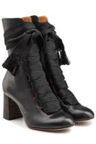 Chloé Chloé Leather Ankle Boots With Braided Ties - Black