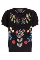 Valentino Valentino Open Knit Top With Floral Applique - Multicolored