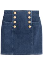 Balmain Balmain Denim Skirt With Embossed Buttons - Blue