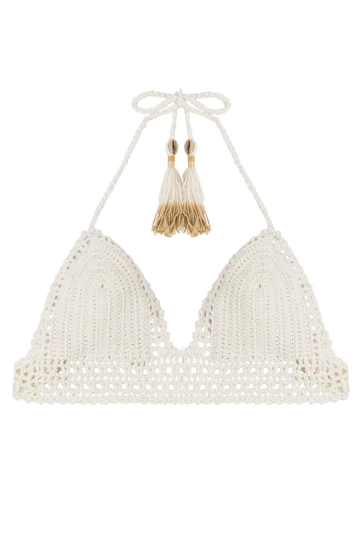 She Made Me She Made Me Crochet Bikini Top - White