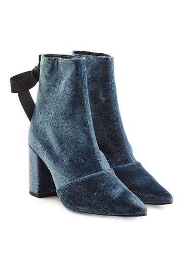 Robert Clergerie X Self-portrait Robert Clergerie X Self-portrait Karlit Velvet Ankle Boots With Ribbons