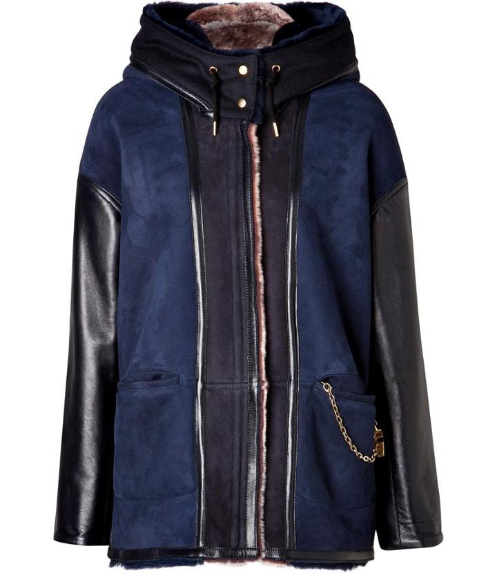 Sophie Hulme Leather Ted Shearling Coat In Navy/pink