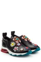 Fendi Fendi Leather Sneakers With Floral Applique - Black
