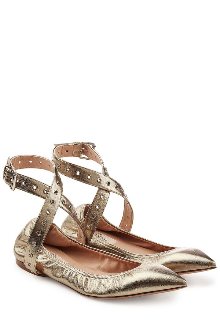 Valentino Valentino Leather Ballerinas With Eyelets - Silver