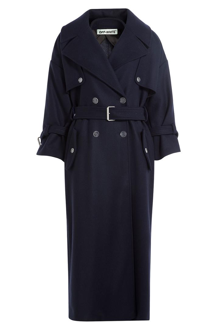 Off-white Off-white Trench Coat With Virgin Wool - Blue