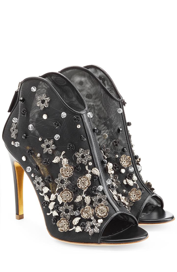 Rupert Sanderson Embellished Mesh And Leather Peep Toe Heels
