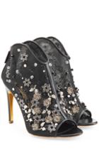 Rupert Sanderson Embellished Mesh And Leather Peep Toe Heels