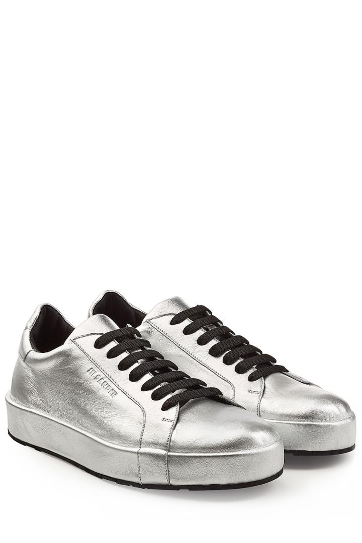 Jil Sander Jil Sander Metallic Leather Sneakers - Silver