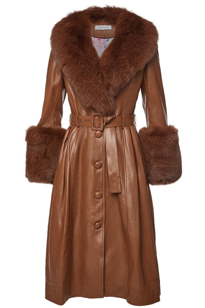 Saks Potts Saks Potts Foxy Walnut Leather Coat With Fox Fur