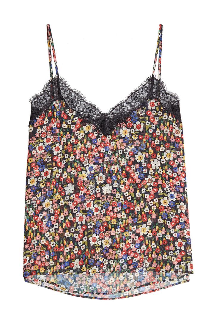 The Kooples The Kooples Floral Print Muslin Cami With Lace