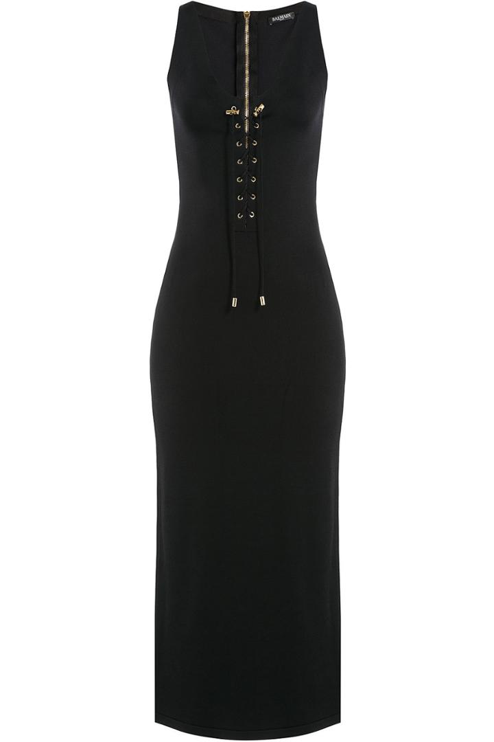 Balmain Balmain Midi Dress With Lace-up Front - Black