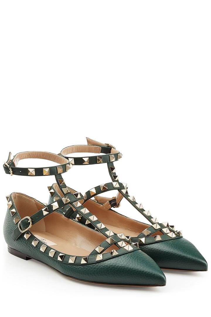 Valentino Valentino Rockstud Leather Ballerinas - Green