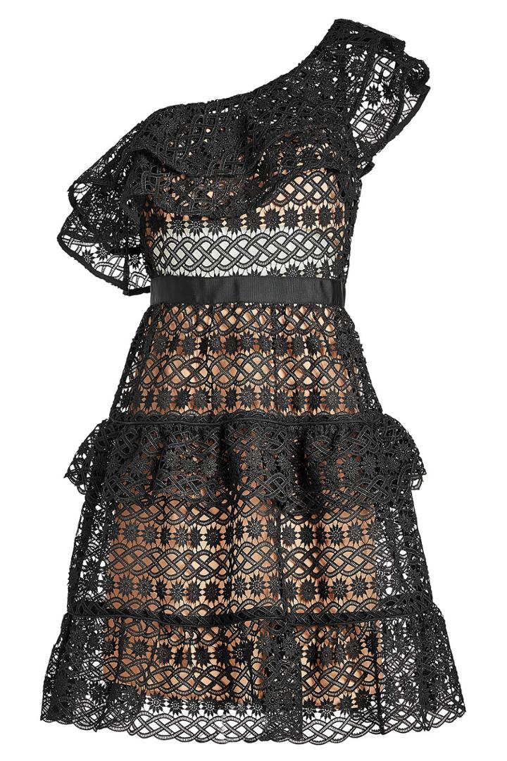 Self-portrait Self-portrait Floral Chain Lace Asymmetric Mini Dress