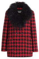 Boutique Moschino Boutique Moschino Dogstooth Wool Coat With Shearling Collar