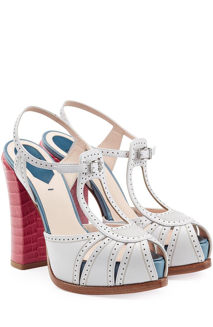 Fendi Color Block Leather Platform Sandals