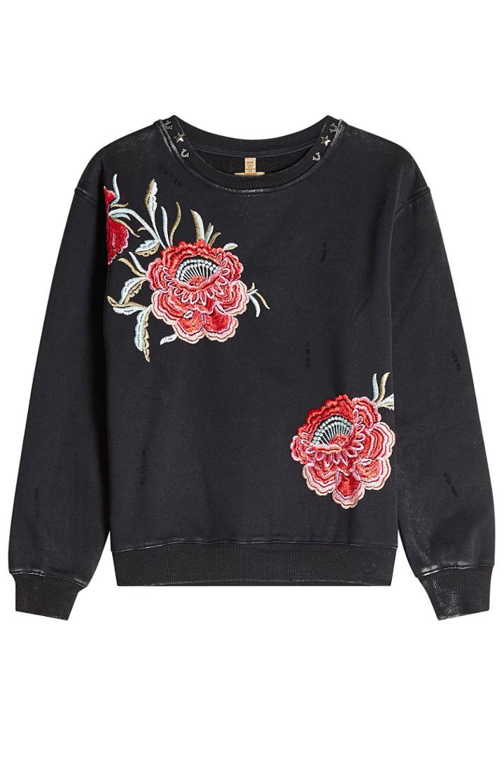 True Religion True Religion Embellished And Embroidered Cotton Sweatshirt - Black