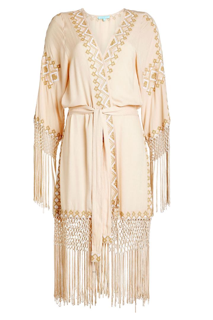 Melissa Odabash Melissa Odabash Belted Cover-up With Embroidery And Fringing - Beige