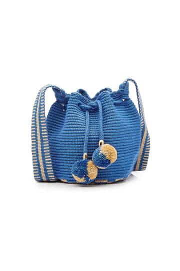 Soraya Hennessy Soraya Hennessy Mini Blue Jean Woven Mochilla Bucket Bag