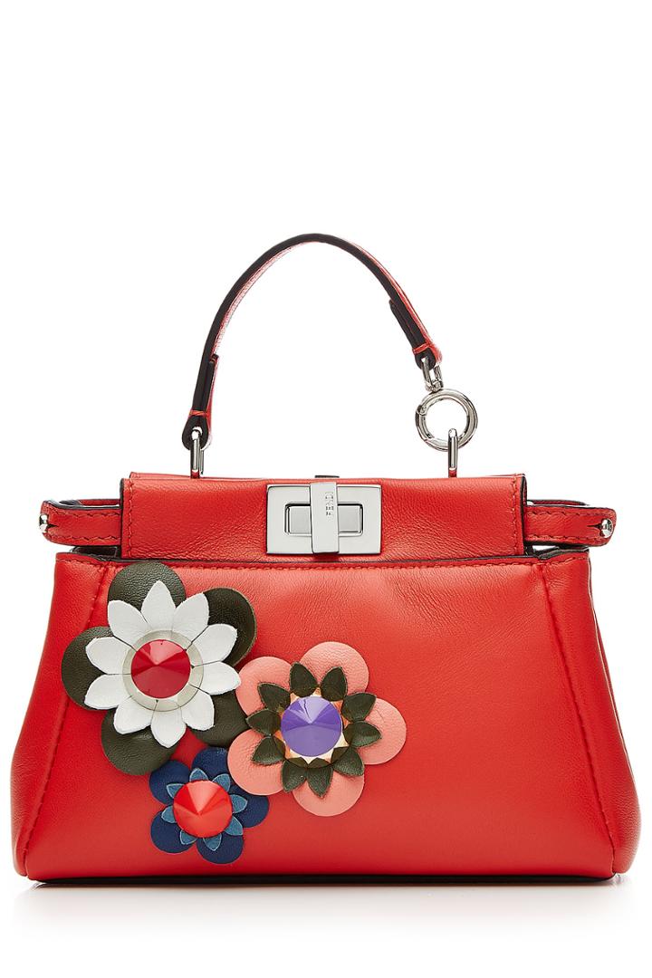 Fendi Fendi Embellished Leather Micro Peekaboo Leather Tote - Red