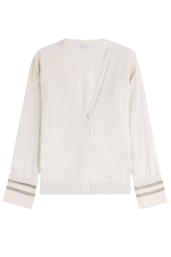 Brunello Cucinelli Brunello Cucinelli Cotton Cardigan With Embellished Cuffs - White