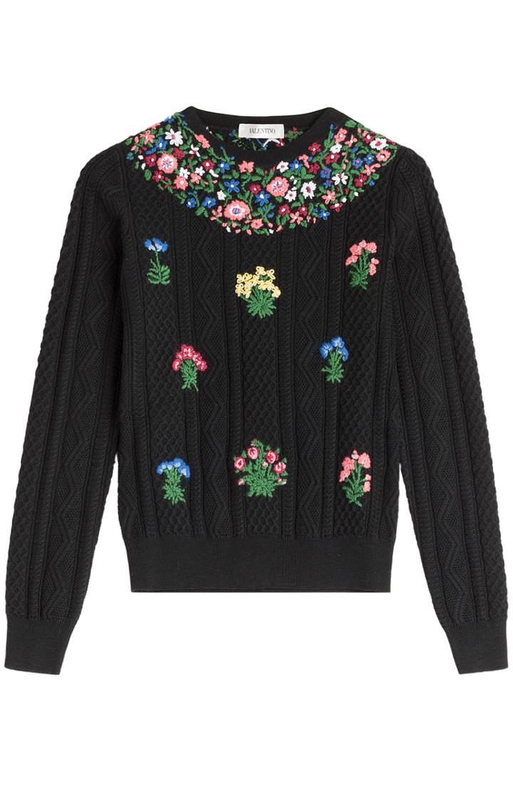 Valentino Floral Cableknit Pullover