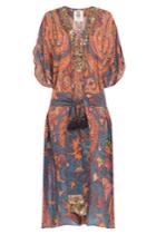 Figue Figue Embellished Silk Kaftan Dress - Blue