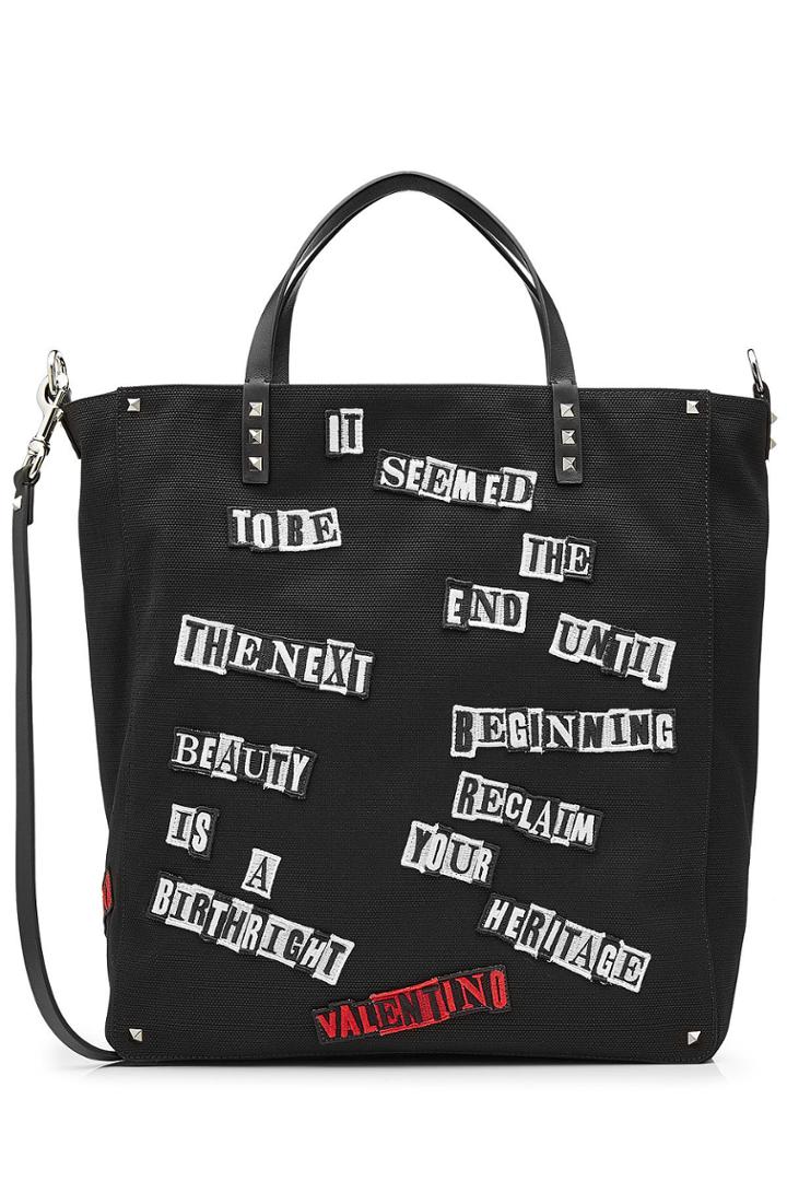 Valentino Valentino Rockstud Fabric Tote With Leather