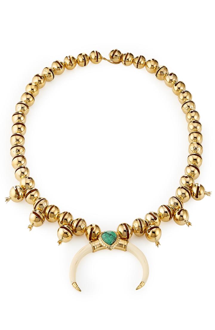 Aur Lie Bidermann Navajo 18kt Gold Plated Necklace With Turquoise And Horn