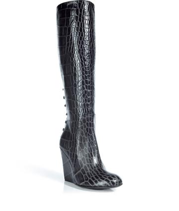 Black croc embossed wedge boots